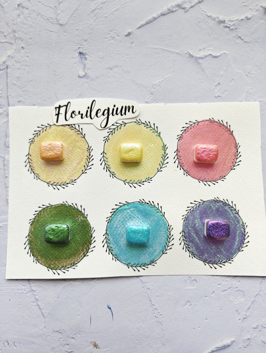 Set 6 da 1/4 godet pan acquerelli artigianali colorshift watercolors FLORILEGIUM