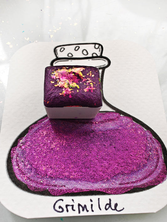 Pearly Watercolor Purple Magenta Colorshift Shimmering Flakes Watercolor GRIMILDE