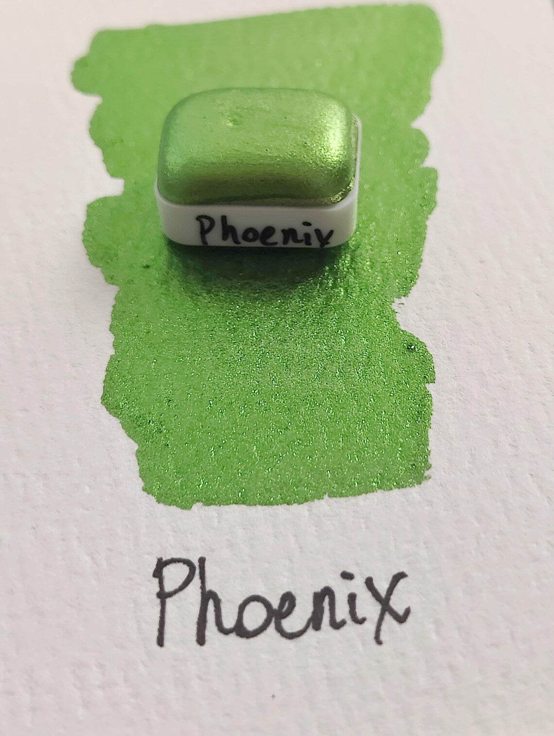 Acquerello artigianale 1/4 godet verde metallizzato metallic PHOENIX