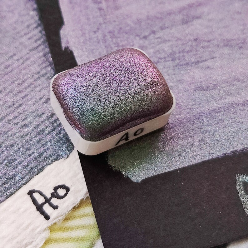 Watercolor craft glitter holographic 1/4 godet holo colorshift purple blue green paint calligraphy handmade AO