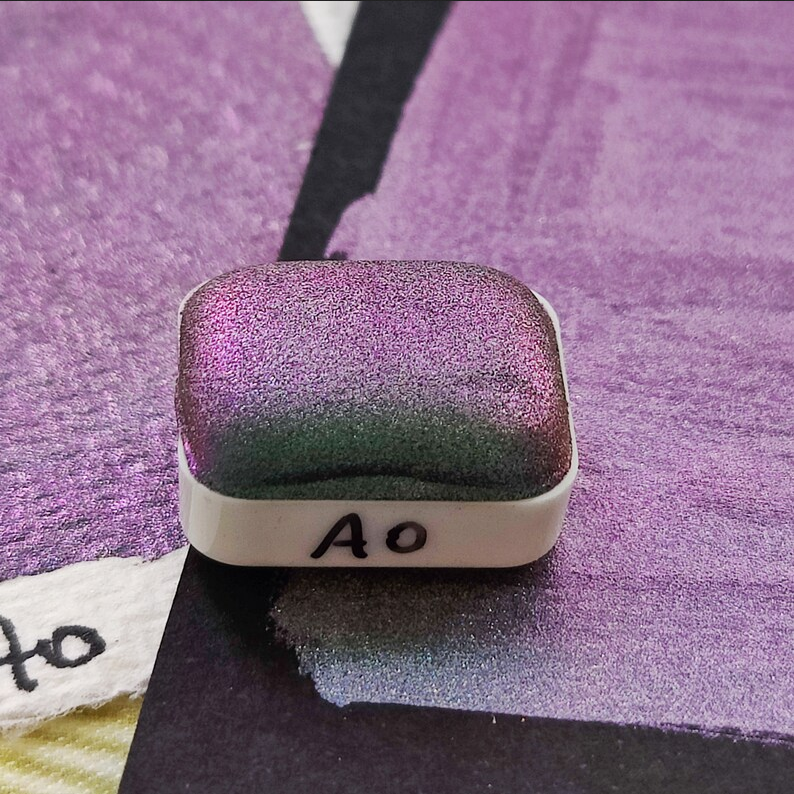 Watercolor craft glitter holographic 1/4 godet holo colorshift purple blue green paint calligraphy handmade AO