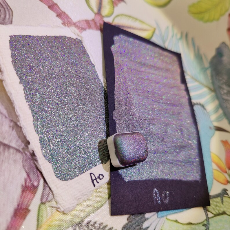 Watercolor craft glitter holographic 1/4 godet holo colorshift purple blue green paint calligraphy handmade AO