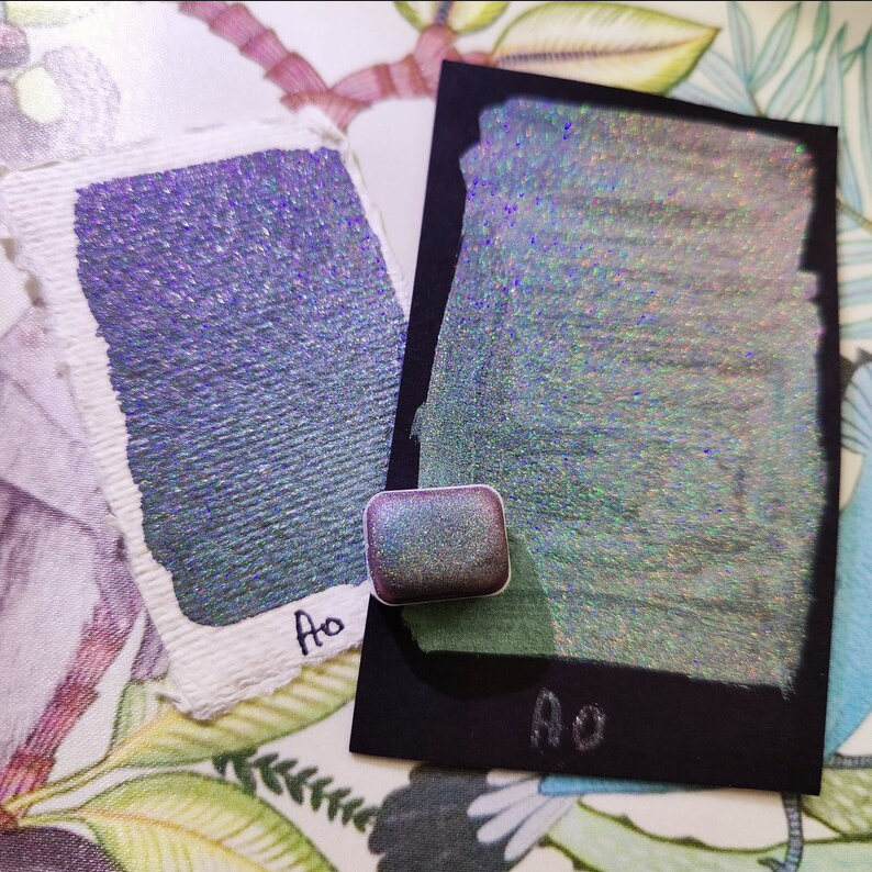 Watercolor craft glitter holographic 1/4 godet holo colorshift purple blue green paint calligraphy handmade AO