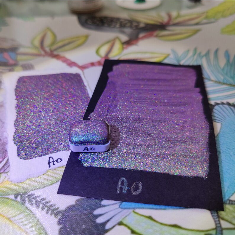 Watercolor craft glitter holographic 1/4 godet holo colorshift purple blue green paint calligraphy handmade AO