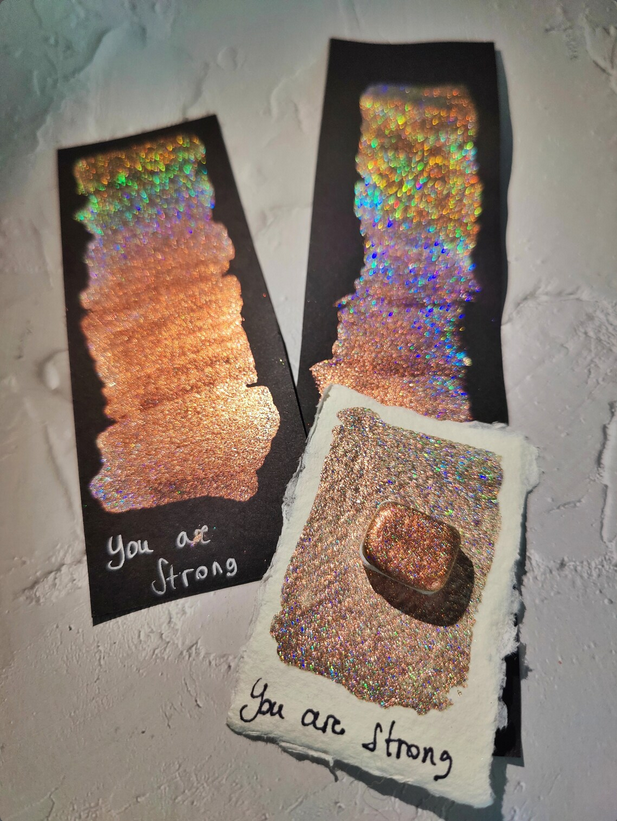 Acquerello artigianale glitter olografico 1/4 godet vernice calligrafia fatto a mano YOU ARE STRONG
