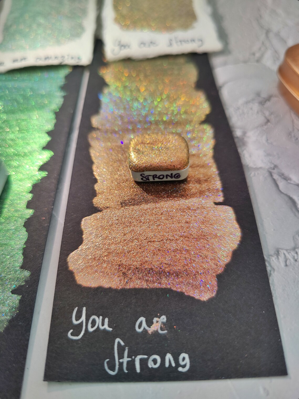 Acquerello artigianale glitter olografico 1/4 godet vernice calligrafia fatto a mano YOU ARE STRONG