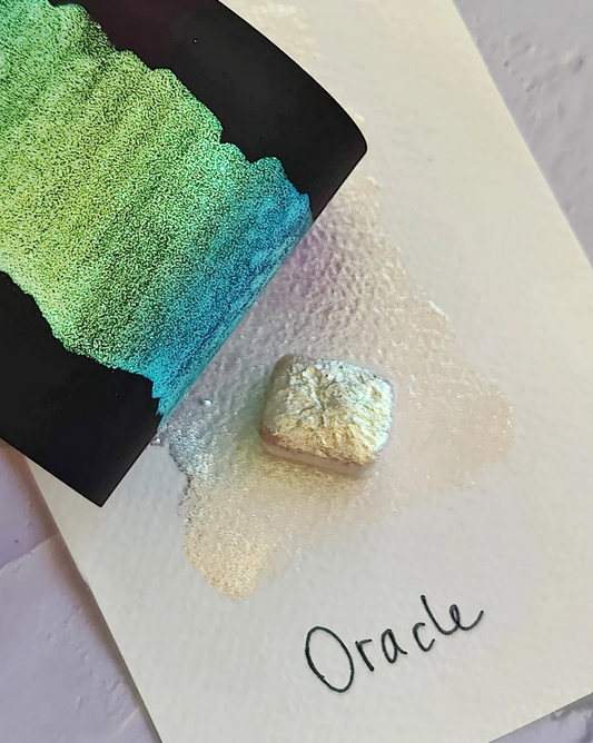 Set of 8 1/2 pans handmade watercolours metallic holographic pearl FOREST MIST