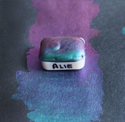 Acquerello 1/4 godet rosa blu verde colorshift fatto a mano "Alie"