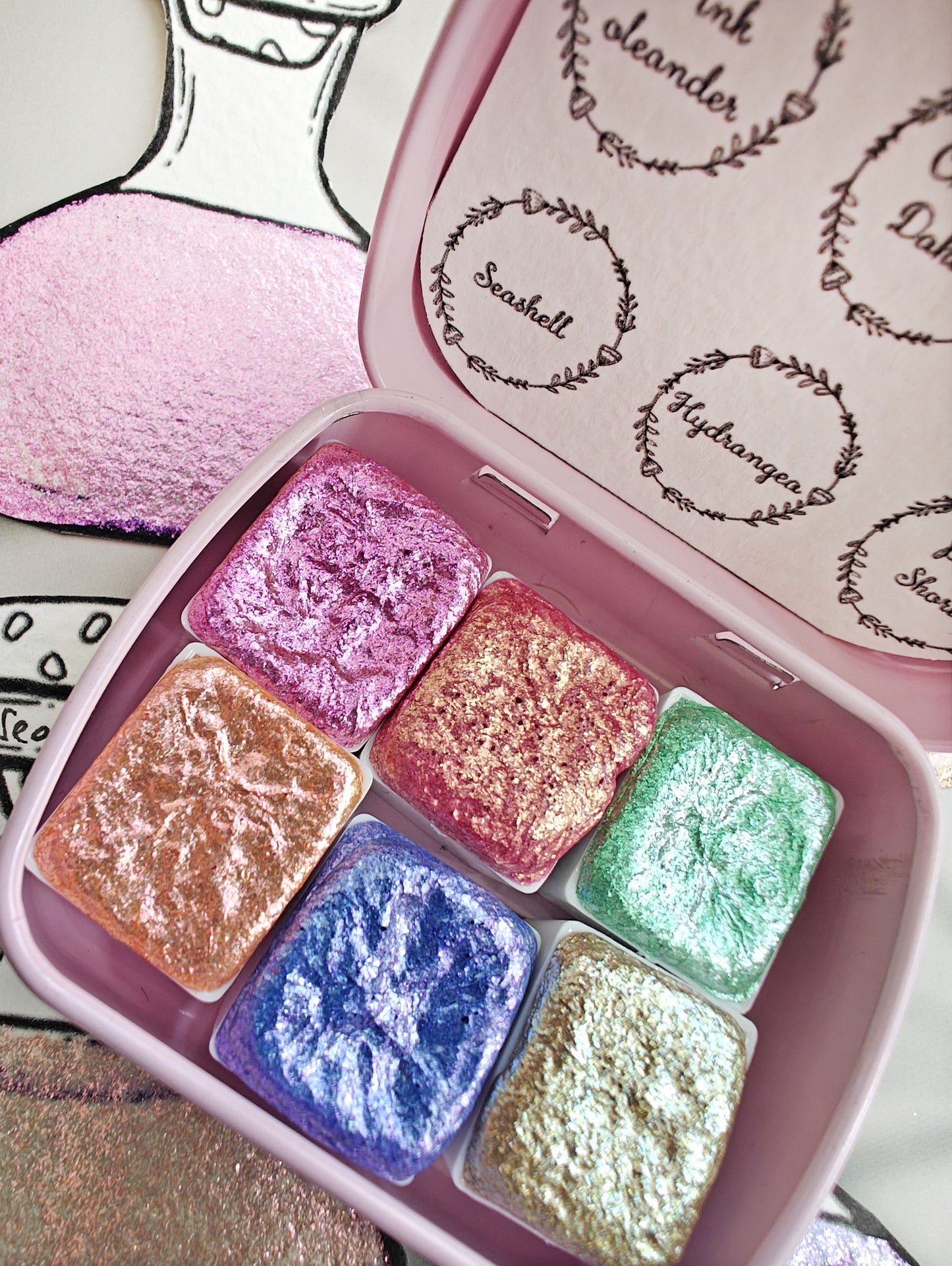 Set of 6 1/2 godet pan handmade watercolors colorshift watercolors A SUNNY DAY