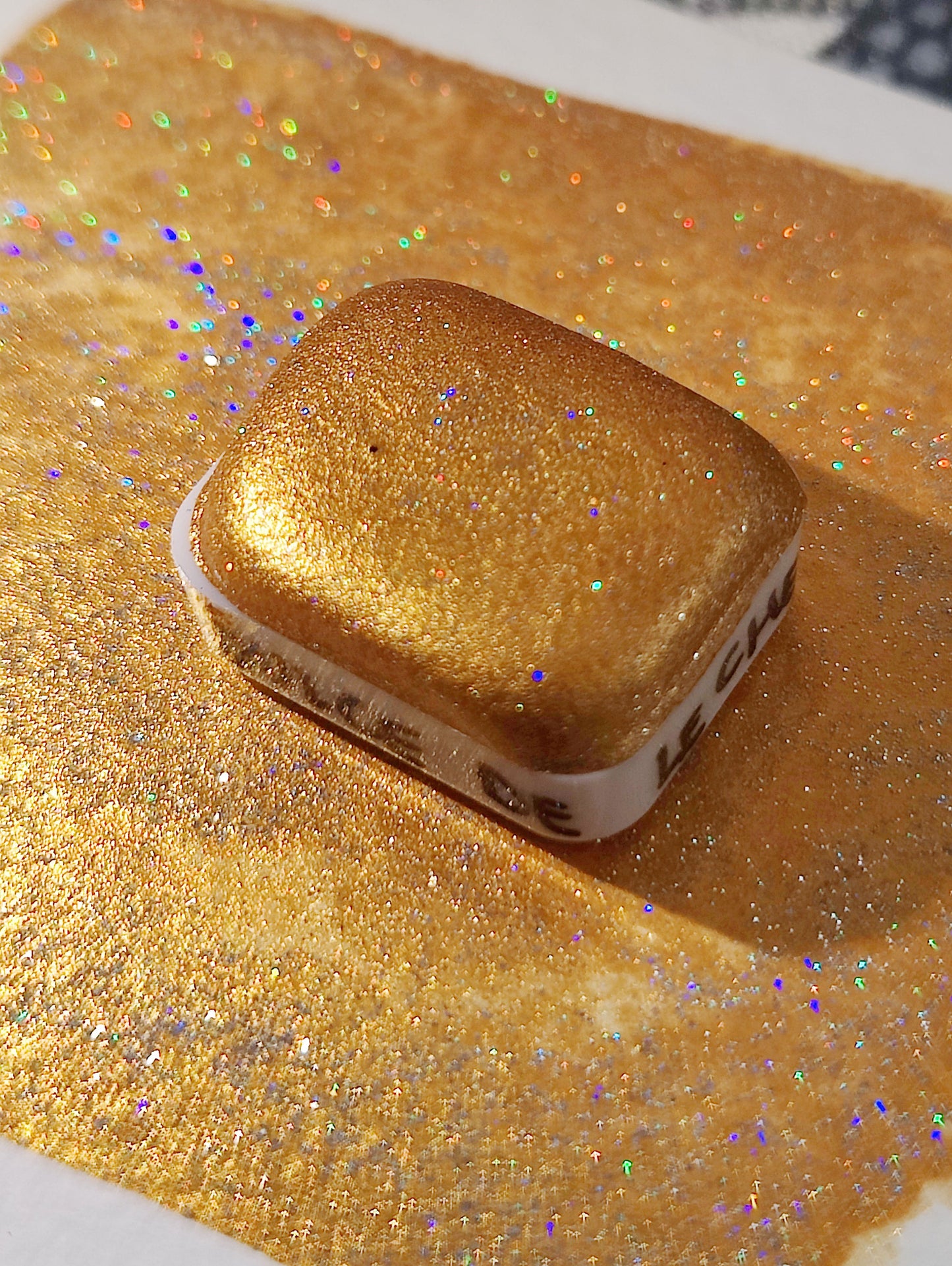 Handcrafted watercolor godet pearl bronze caramel holographic handlettering calligraphy paint DULCE de LECHE holo