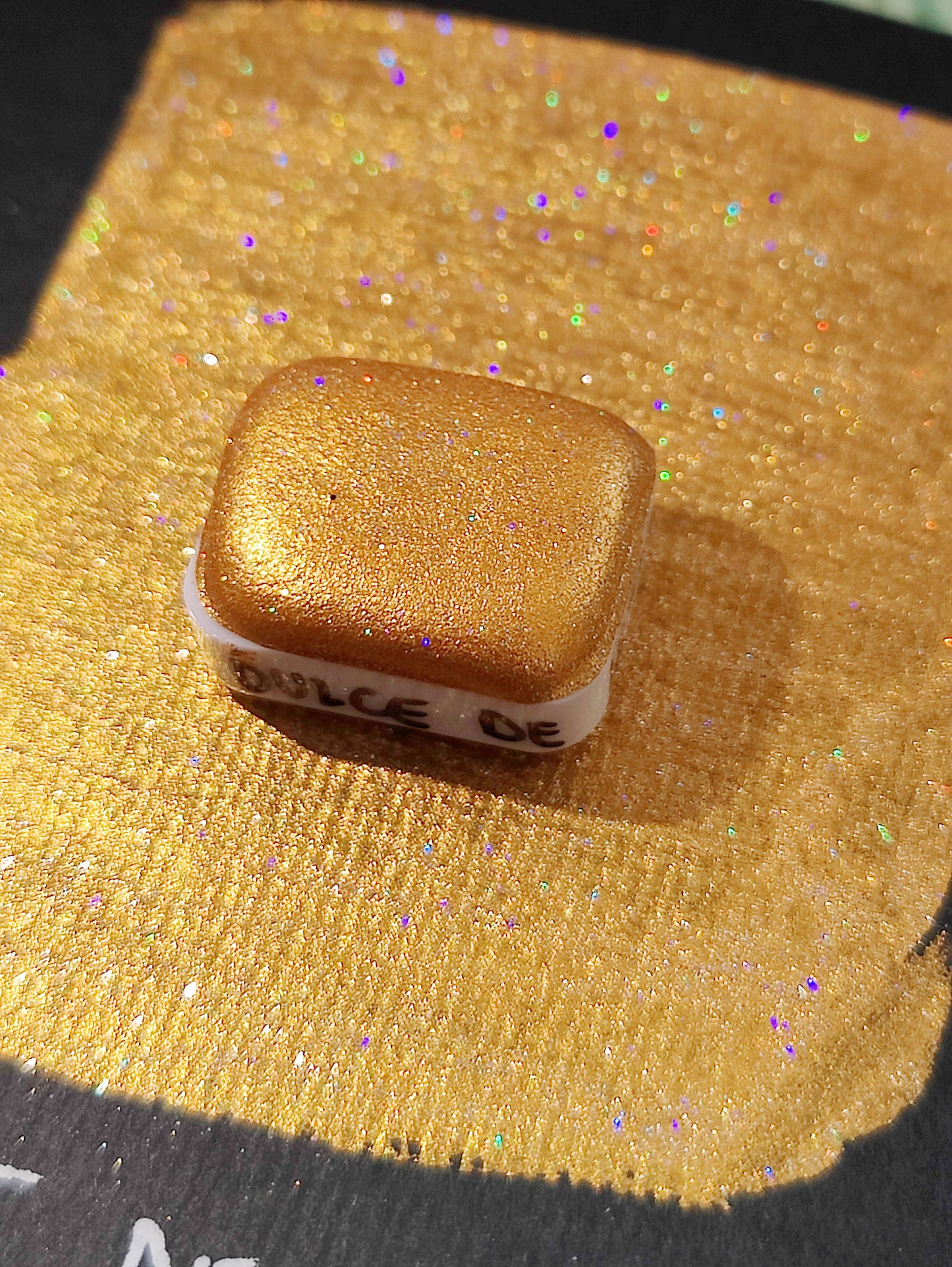 Handcrafted watercolor godet pearl bronze caramel holographic handlettering calligraphy paint DULCE de LECHE holo