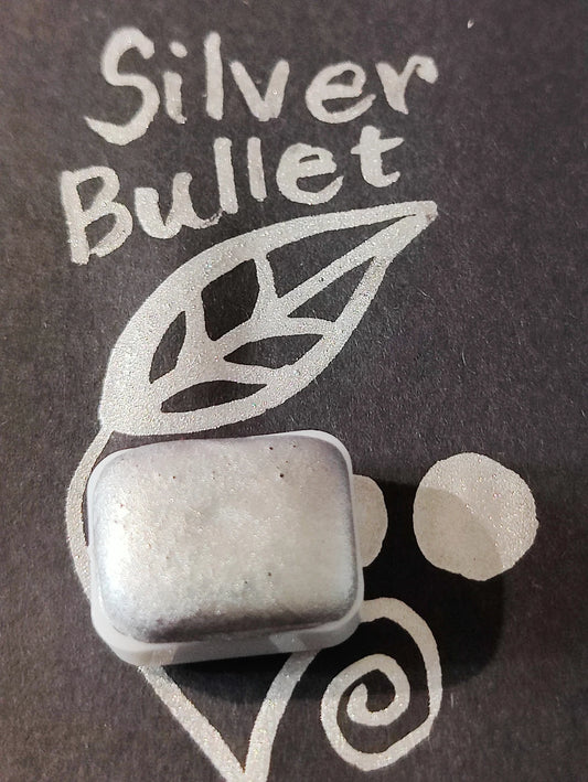 Set of 4 1/4 high quality handmade watercolors in silver holographic palette.