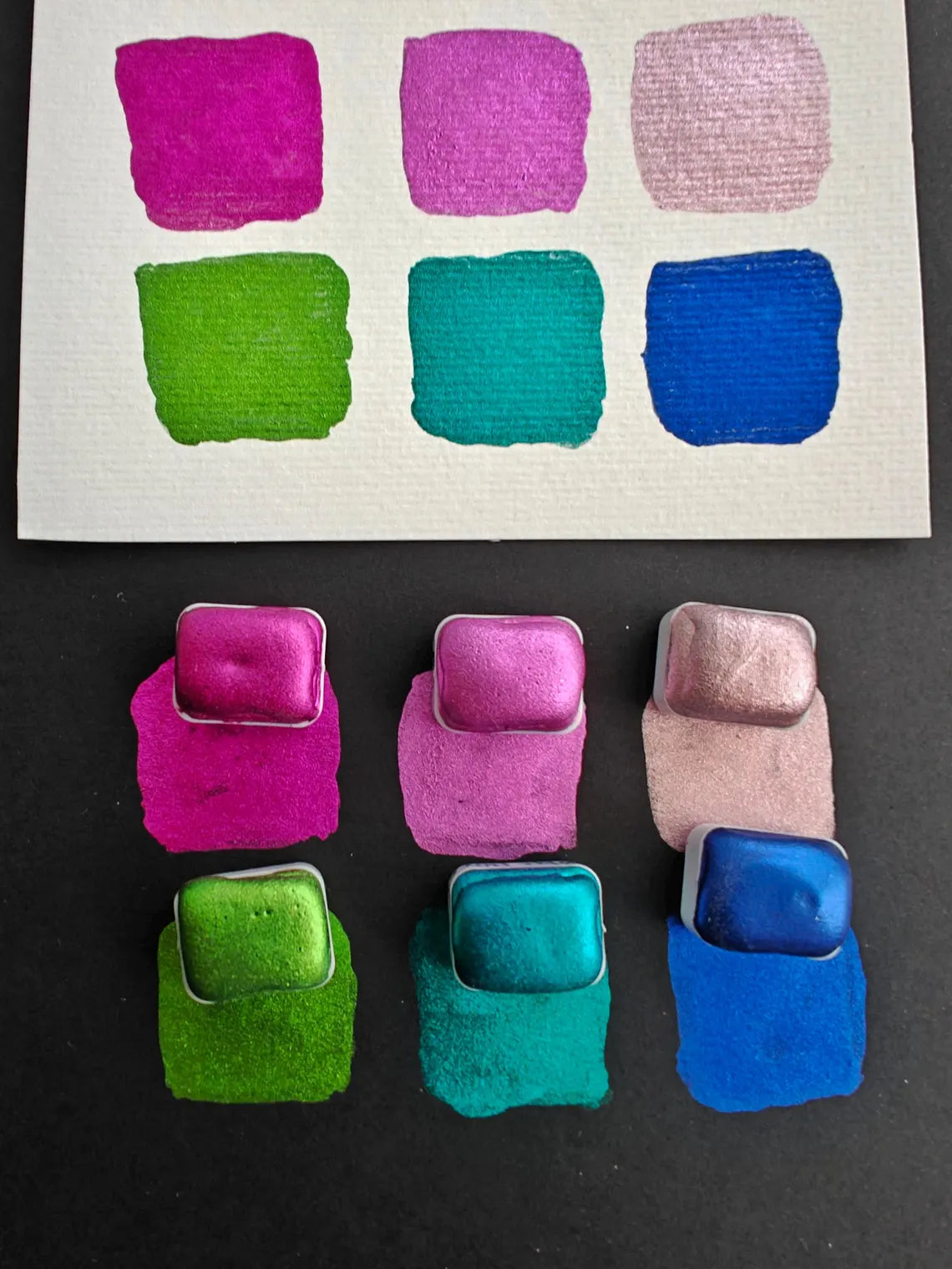 Set 6 da 1/4 godet pan acquerelli artigianali alta qualità watercolors METALLIC SIX
