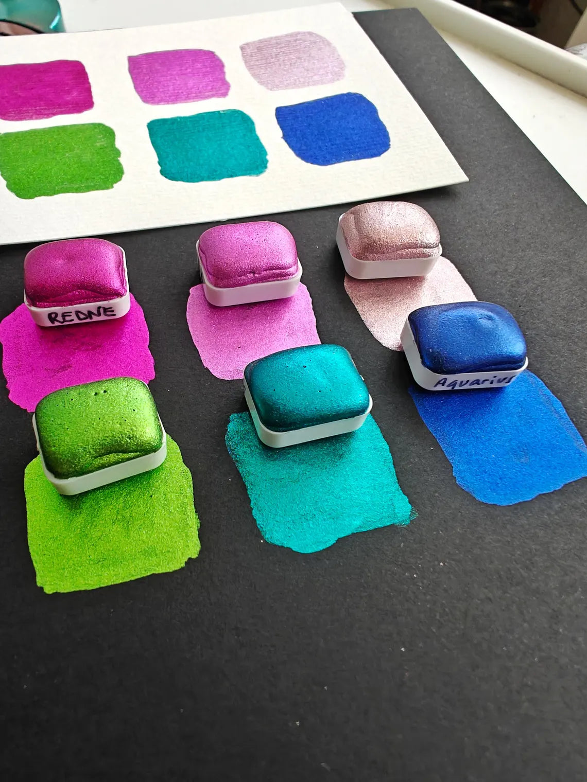 Set 6 da 1/4 godet pan acquerelli artigianali alta qualità watercolors METALLIC SIX