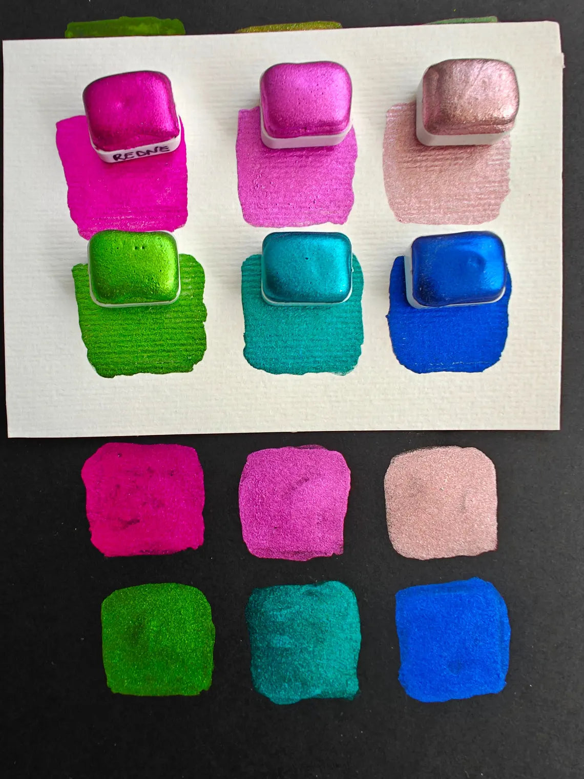 Set 6 da 1/4 godet pan acquerelli artigianali alta qualità watercolors METALLIC SIX