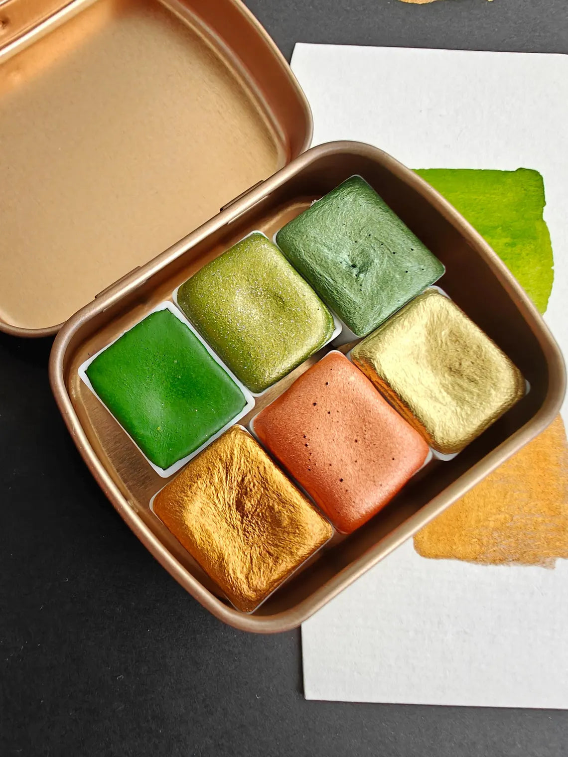 Set of 6 1/2 pans handmade metallic watercolors MUCHA PALETTE