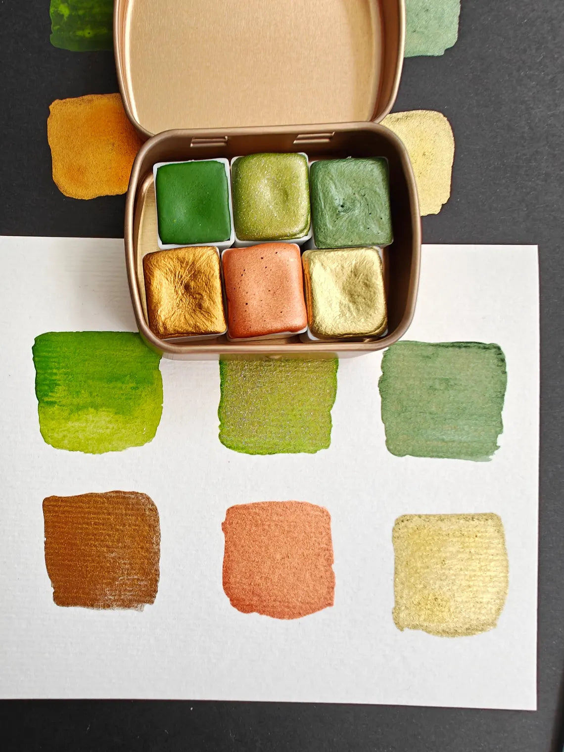 Set of 6 1/2 pans handmade metallic watercolors MUCHA PALETTE