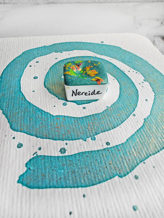 Pearly watercolor light blue golden azure iridescent flakes NEREIDE