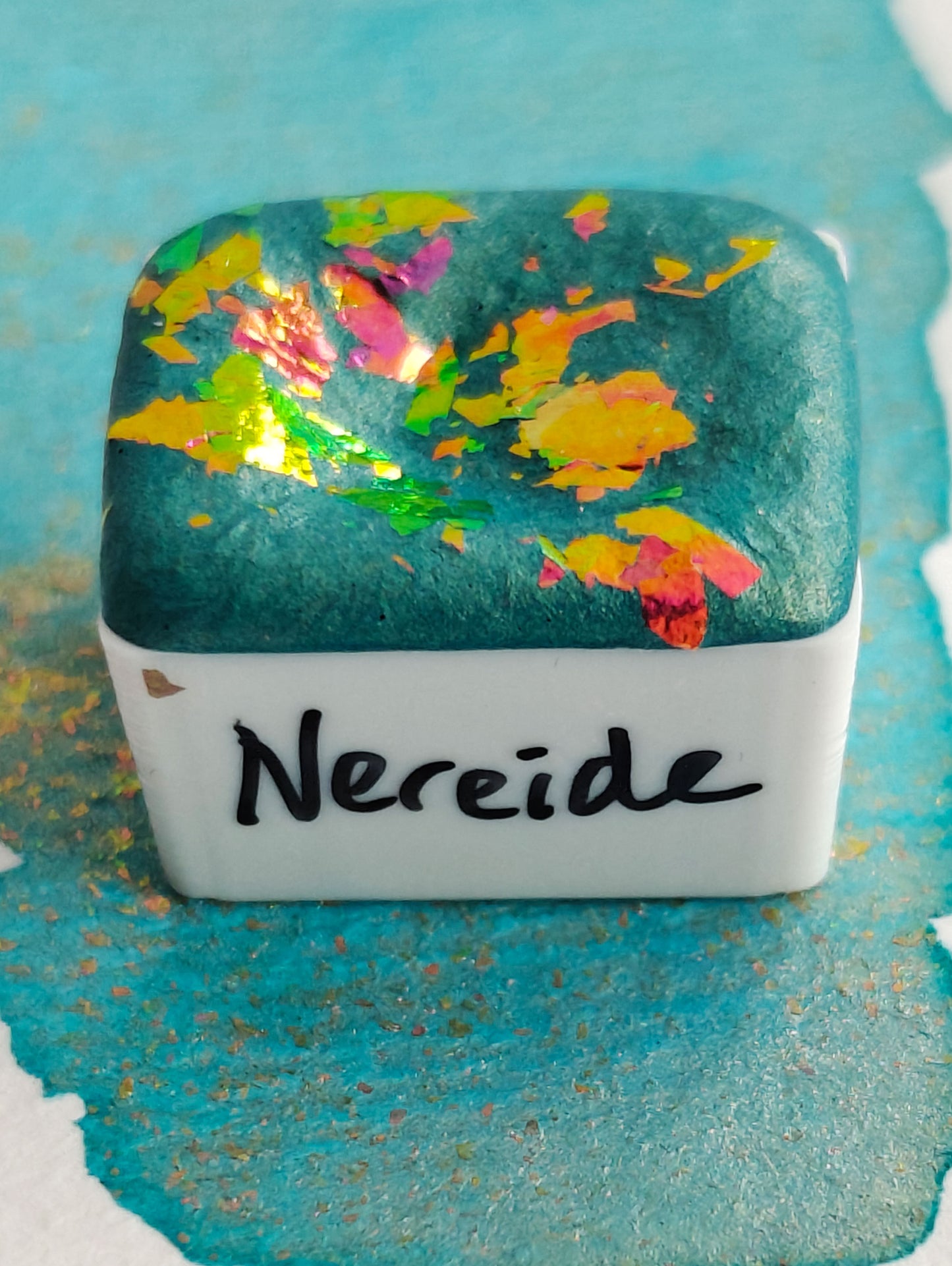 Acquerello perlato celeste dorato azzurro fiocchi cangianti NEREIDE