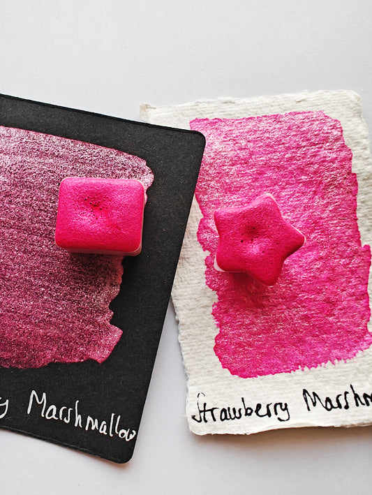 Acquarello artigianale handmade watercolor magenta iridescente perlato STRAWBERRY MARSHMALLOW