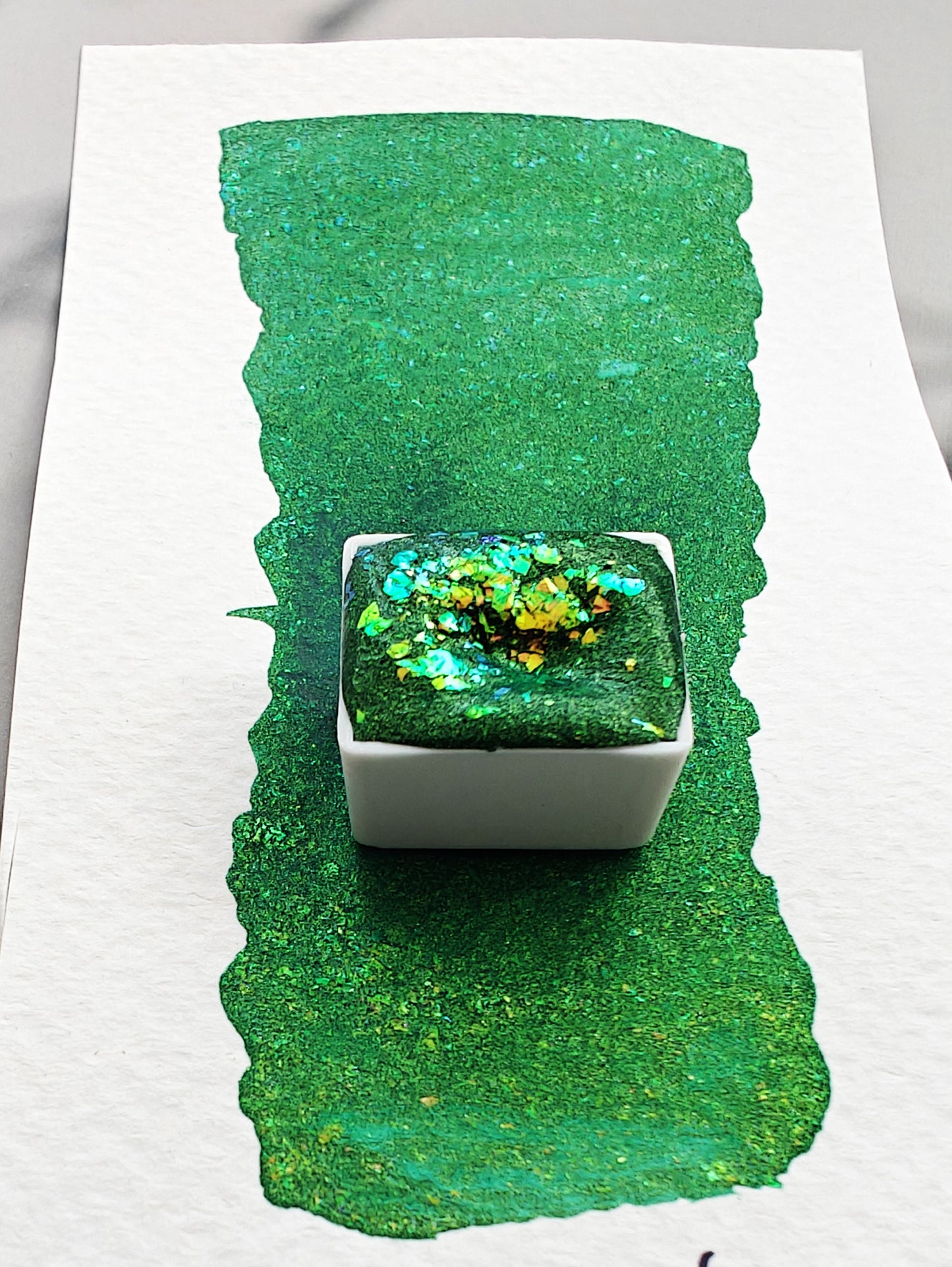 Acquerello artigianale cangiante flakes verde YEAR of the SNAKE