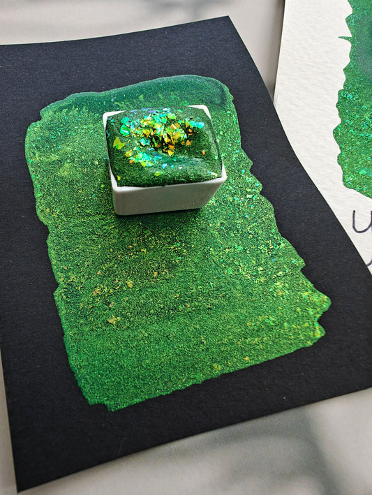 Acquerello artigianale cangiante flakes verde YEAR of the SNAKE