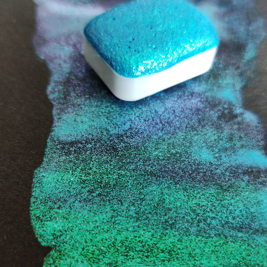 Handmade watercolor blue green purple handmade lettering metallic paint-handlettering colorshift LIGEA