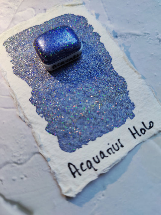Holographic artisan watercolor 1/4 godet holo blue chrome base paint calligraphy handmade HOLO AQUARIUS