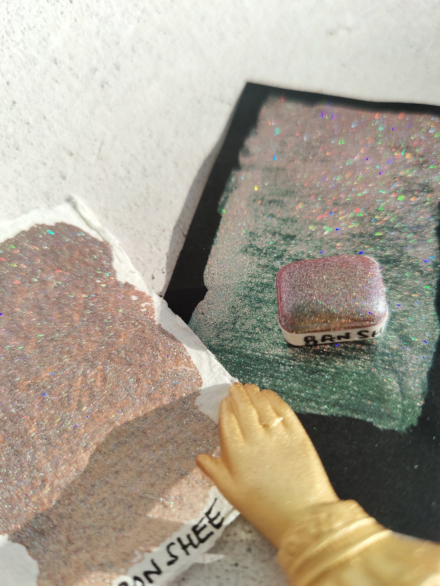 Holographic craft watercolor 1/4 godet holo base colorshift green red purple paint calligraphy handmade BANSHEE