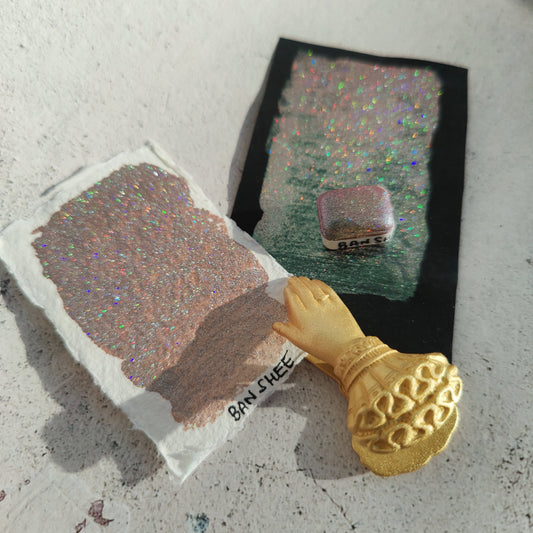 Holographic craft watercolor 1/4 godet holo base colorshift green red purple paint calligraphy handmade BANSHEE