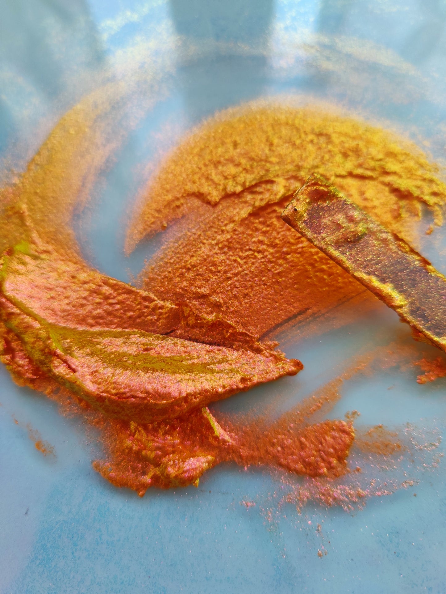Handmade watercolor 1/4 godet pan yellow orange colorshift iridescent paint calligraphy handlettering handmade TERUHA