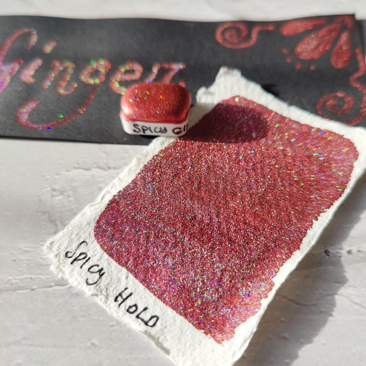 Holographic craft watercolor 1/4 godet holo red chrome base paint calligraphy handmade HOLO SPICY GINGER