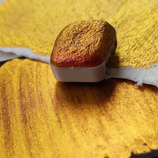 Handmade watercolor 1/4 godet orange magenta pink bronze colorshift iridescent paint calligraphy handmade MAIHOUI