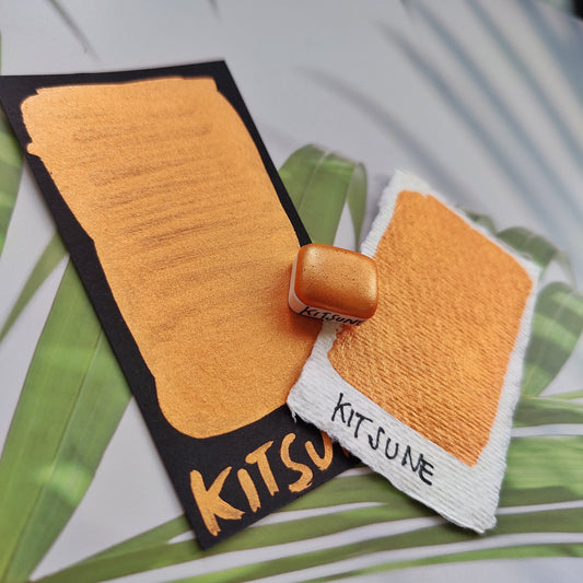 Handcrafted watercolor 1/4 godet orange metallic mirror handlettering calligraphy paint KITSUNE