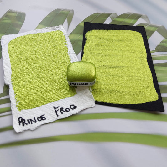 Handcrafted watercolor 1/4 godet metallic green metallic chrome handlettering calligraphy paint PRINCE FROG