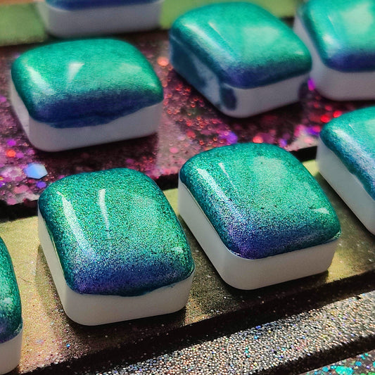 Artisan watercolor 1/4 godet green purple pink colorshift paint calligraphy handmade "Talia"