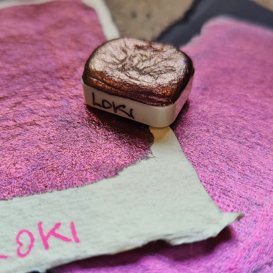 Handcrafted watercolor 1/4 godet bronze purple colorshift paint handlettering high quality handmade calligraphy LOKI