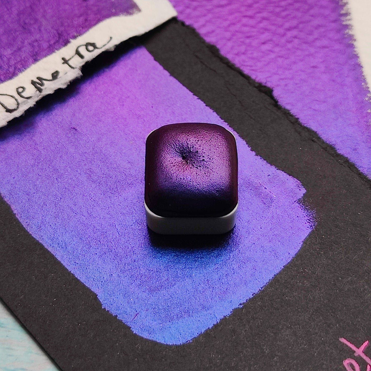 Handmade watercolor 1/4 godet blue purple colorshift paint calligraphy handmade DEMETRA