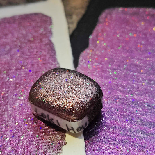 Handcrafted watercolor 1/4 godet bronze purple holographic colorshift handlettering high quality handmade calligraphy LOKI HOLO