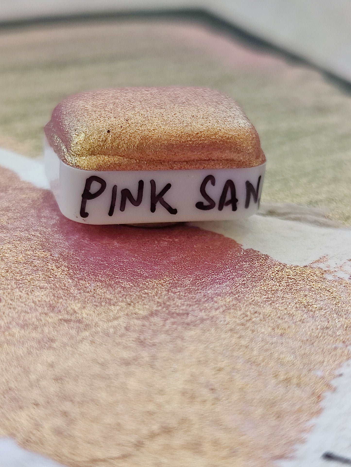 Handcrafted watercolor 1/4 godet rose gold duocolor paint handlettering high quality handmade calligraphy PINK SAND