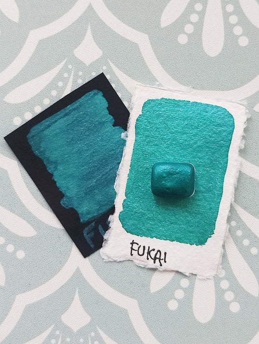 Artisan watercolor 1/4 godet teal pearl base paint calligraphy handmade handlettering FUKAI