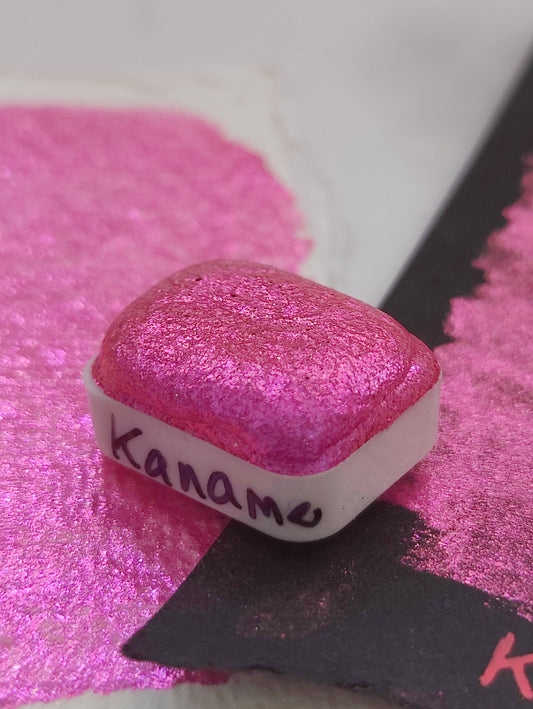 Handmade watercolor 1/4 god pan hot pink purple colorshift iridescent paint calligraphy handlettering handmade KANAME