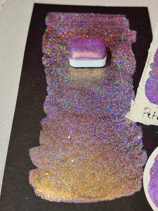 Handcrafted watercolor 1/4 godet purple gold duocolor holographic paint handlettering high quality handmade calligraphy PETRONILLA HOLO