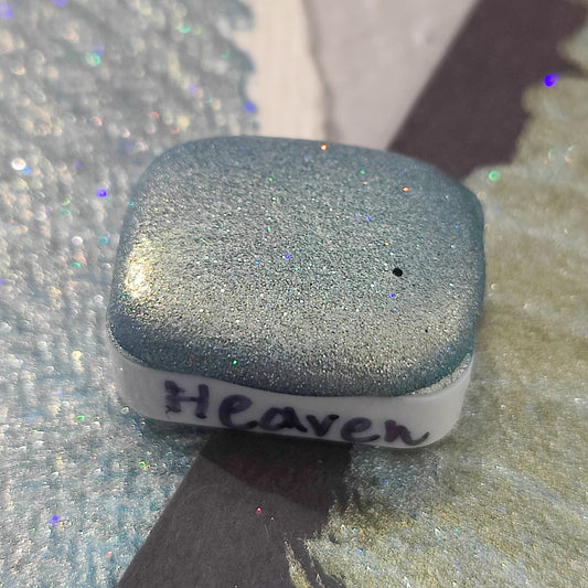 Handcrafted watercolor 1/4 godet light blue gold duocolor holographic paint handlettering high quality handmade calligraphy HEAVEN