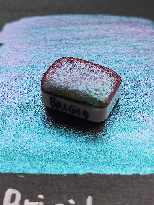 Handmade watercolor 1/4 godet pan light blue purple green colorshift iridescent paint calligraphy handlettering handmade BRIGID