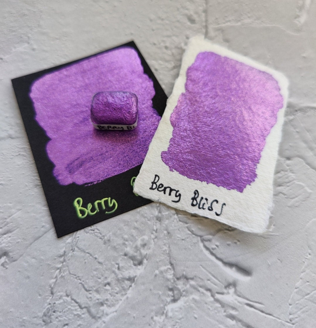 Handcrafted watercolor 1/4 godet pan purple duocolor interference paint calligraphy handmade handlettering watercolor BERRY BLISS