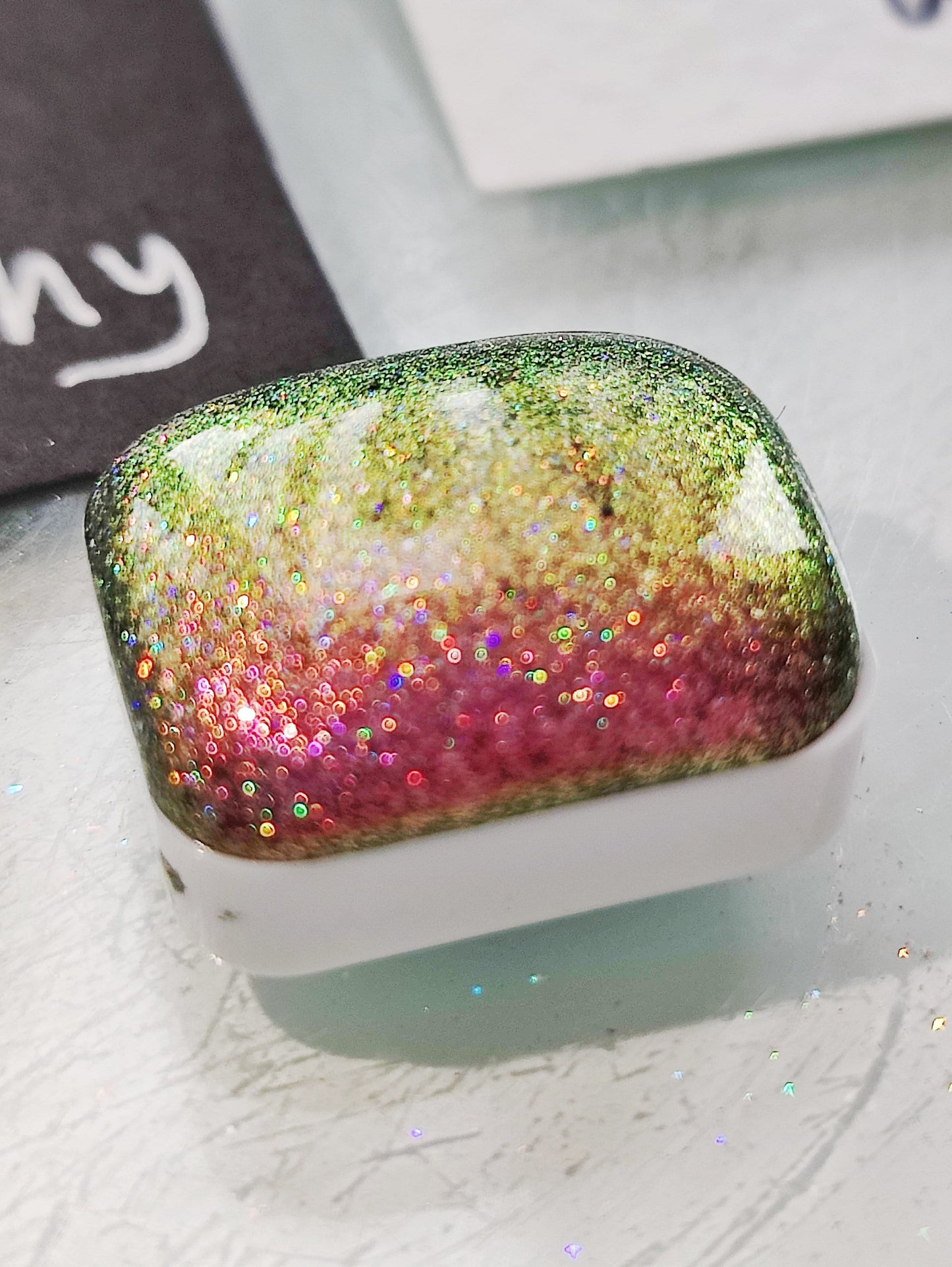 Holographic craft watercolor 1/4 godet holo colorshift pink purple yellow paint calligraphy handmade YOU ARE WORTHY