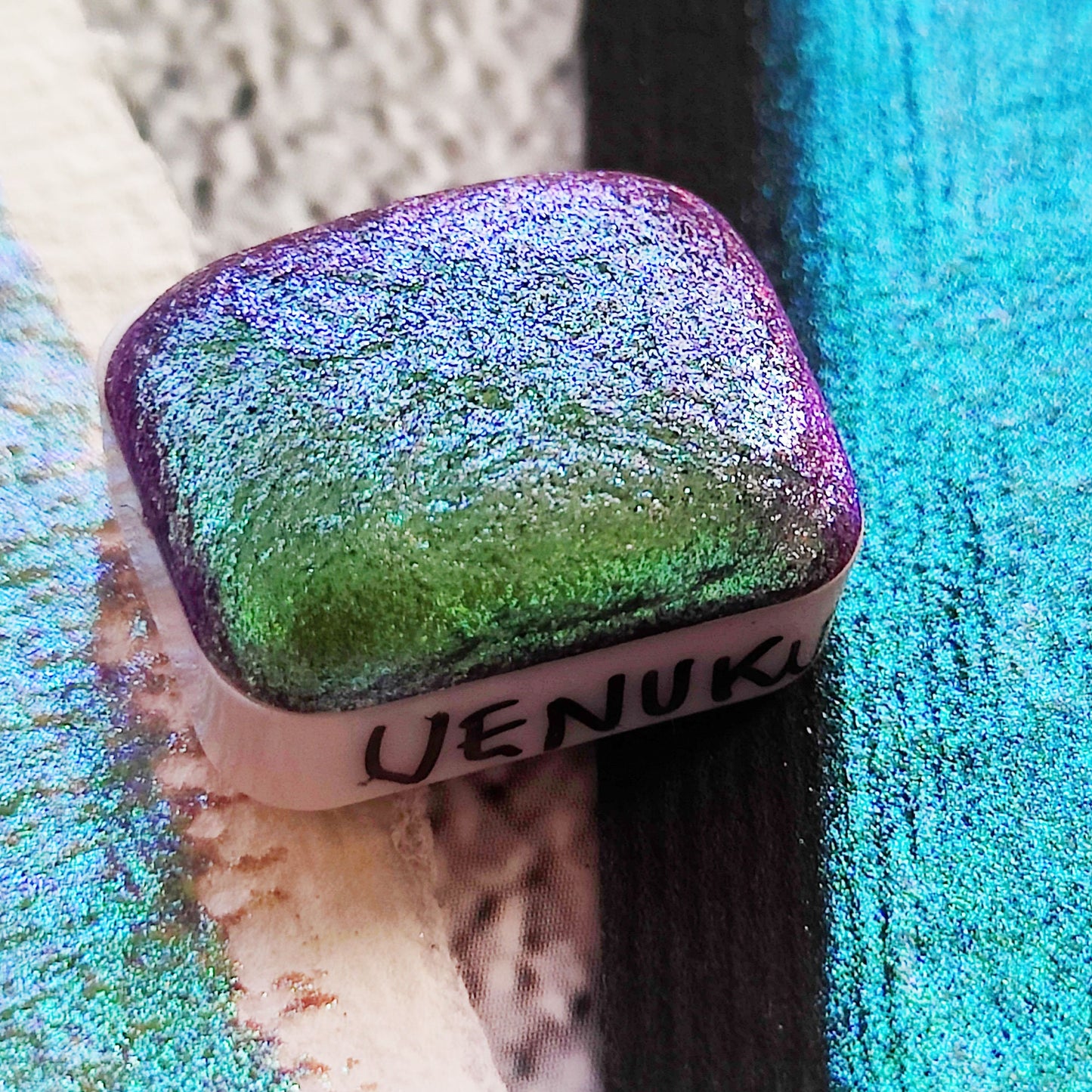 Watercolor craft 1/4 godet green purple blue colorshift paint calligraphy handmade handlettering UENUKU