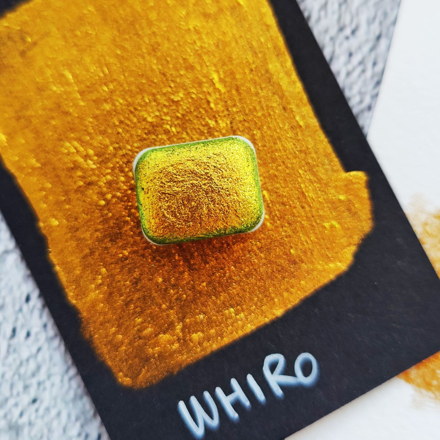 Handcrafted watercolor 1/4 godet yellow orange green colorshift paint calligraphy handmade handlettering WHIRO