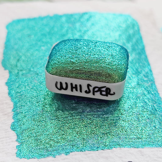 Watercolor handmade watercolor 1/4 godet green light blue patina gold colorshift paint calligraphy handmade handlettering WHISPER